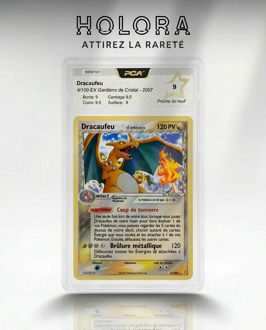 Carte gradée Pokémon Dracaufeu Holo EX Gardiens de Cristal 4/100 PCA9 Fr Holora