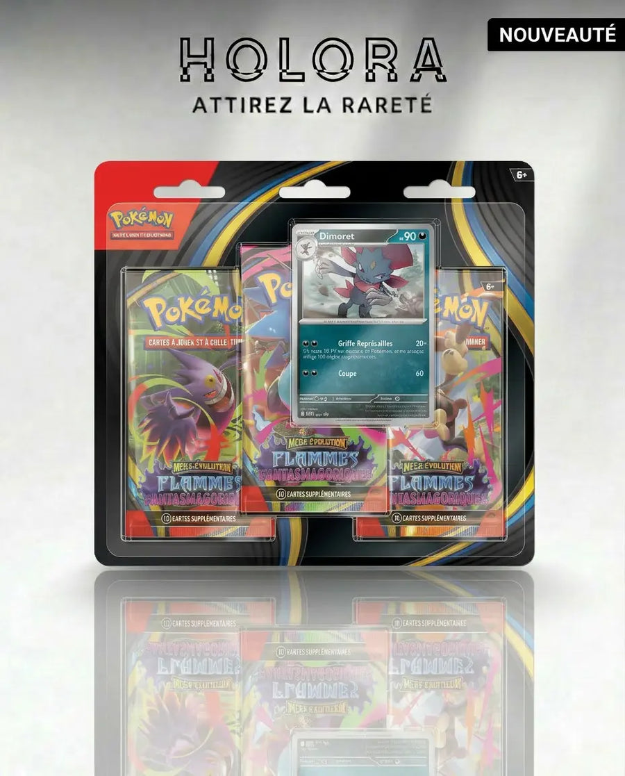 Tripack ME02 Flammes Fantasmagoriques — 3 Boosters + Promo Holo FR Pokémon
