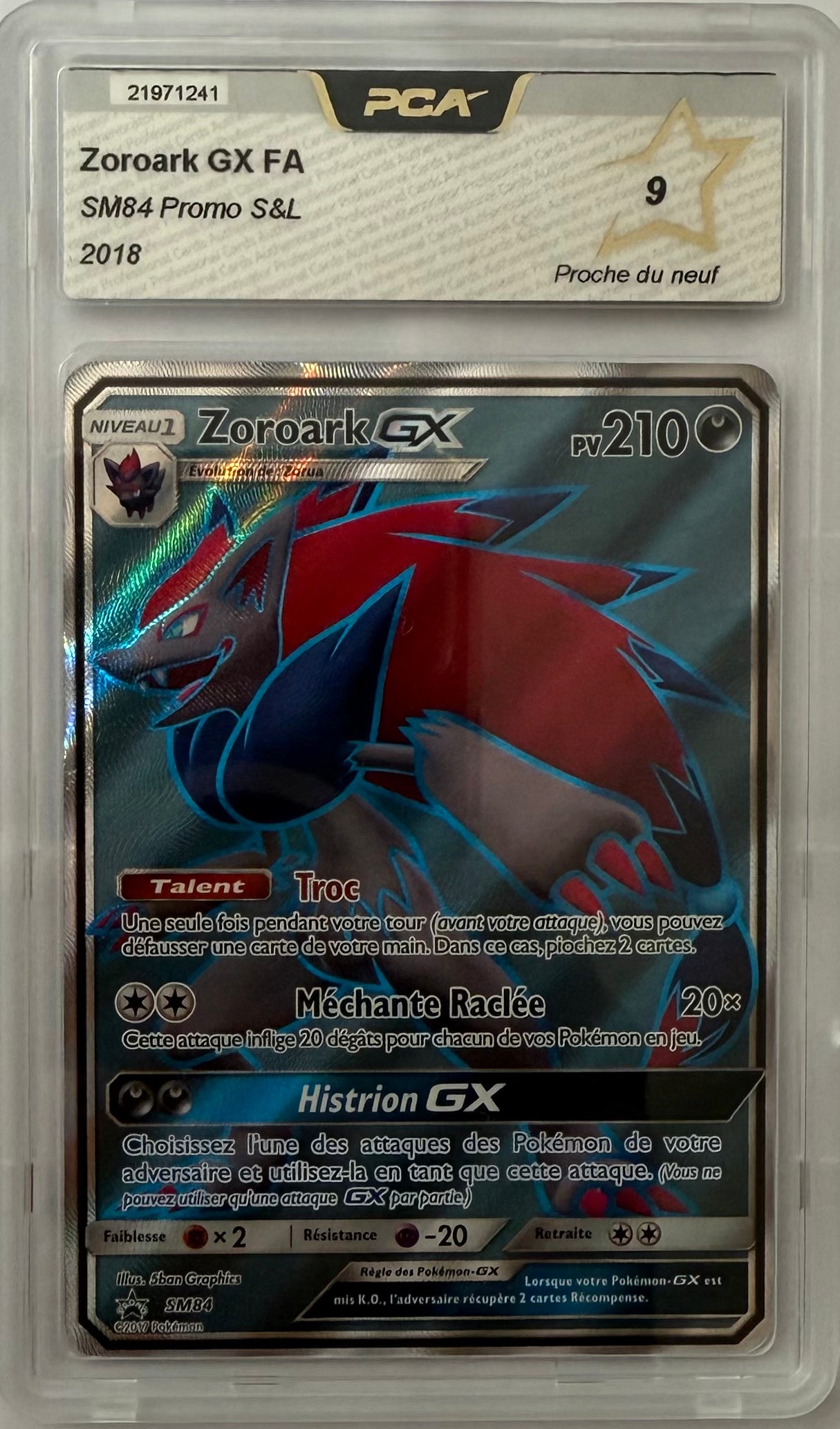 Carte gradée Zoroark GX Promo SM84 SL (FR) notée PCA9 Holora