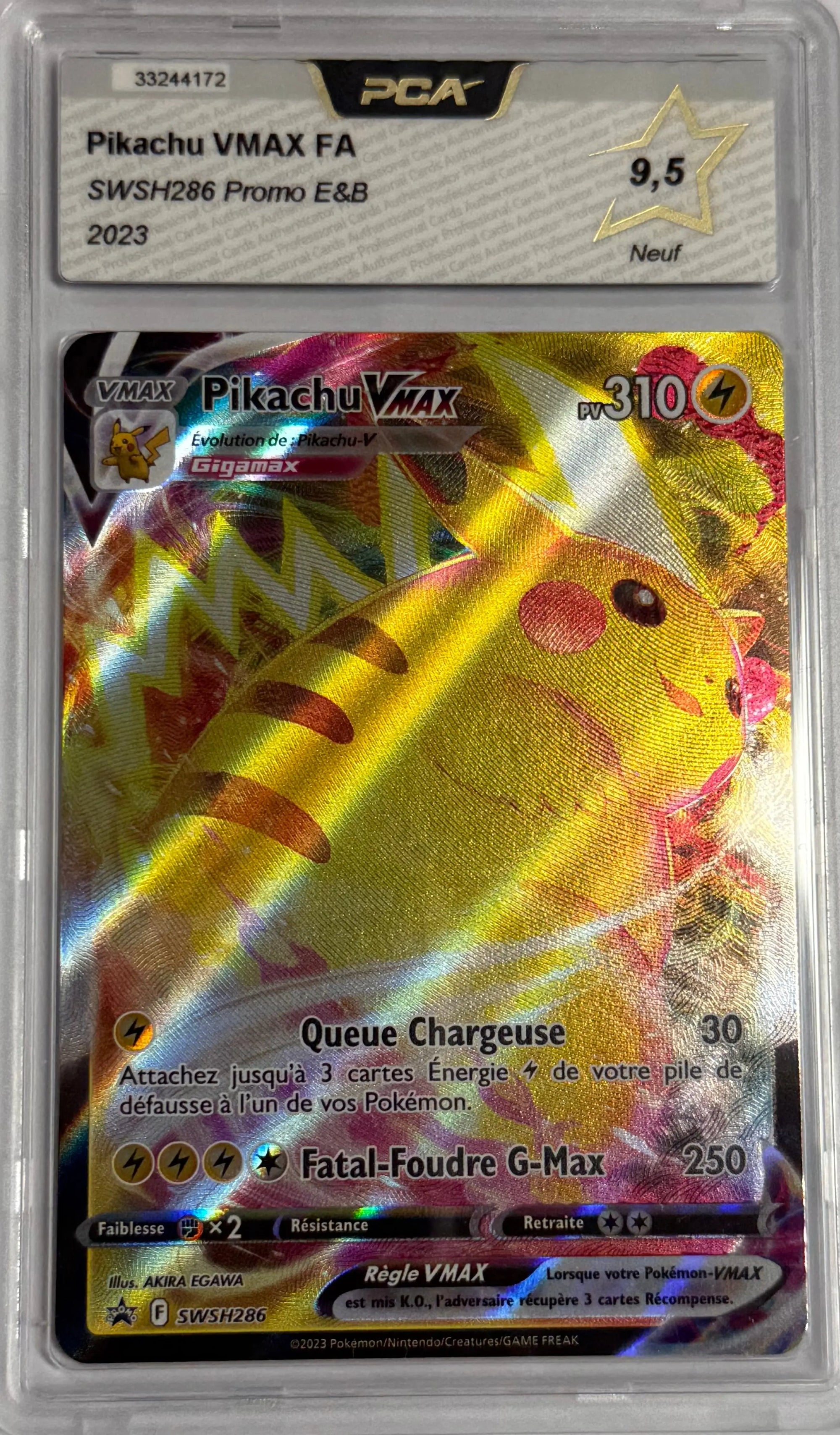 Carte gradée Pikachu VMAC promo EB (FR) notée PCA9.5 Holora
