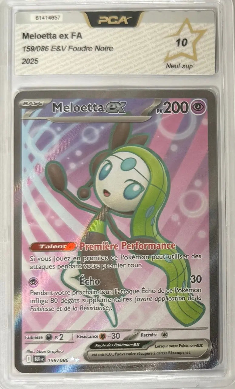 Carte gradée Meloetta 159/086 EV10.5 Foudre Noire (FR) notée PCA10 Holora