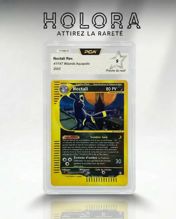 Carte gradée Pokémon Noctali Reverse Wizards Aquapolis 41/147 FR PCA 9 Fr