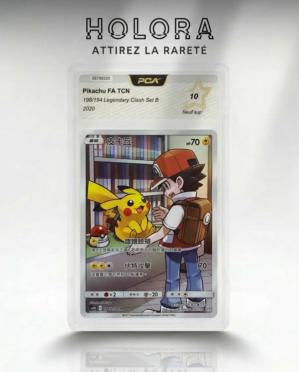 Carte gradée Pokémon Pikachu et Sacha 198/194 PCA10 chinoise